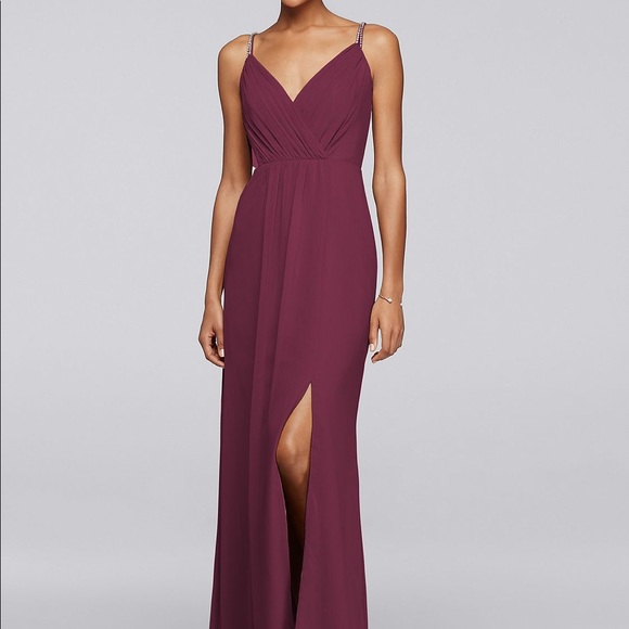 Long Chiffon dress, with crystal bead straps - Picture 1 of 4